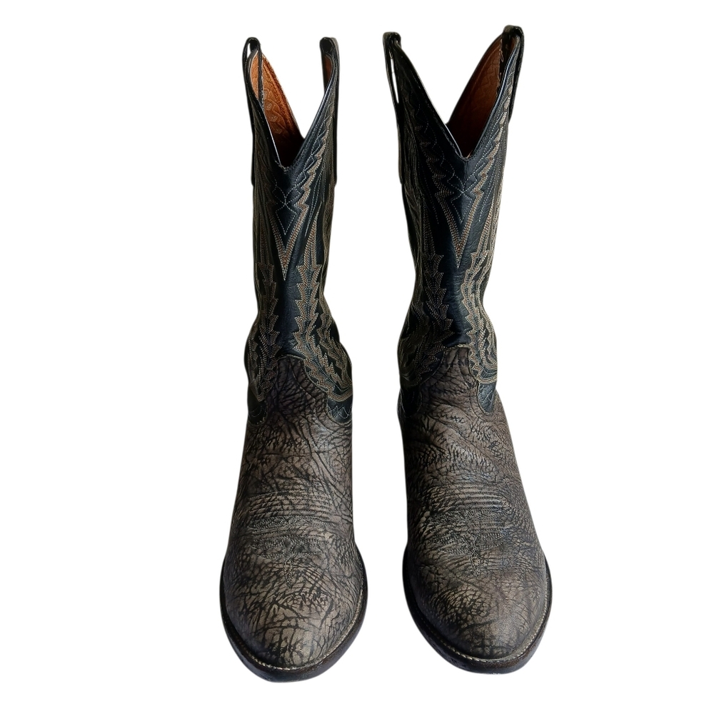 Larry Mahan Embroidered Rough Pattern Leather Cowboy Boots 9.5D